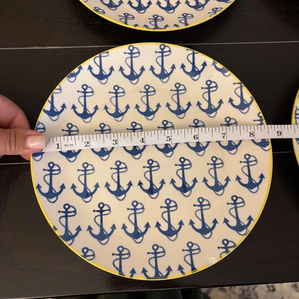 Pfaltzgraff Nautical Anchor Salad Plates | Set of 4 | 8.5 Inch | FLAW-See Pics